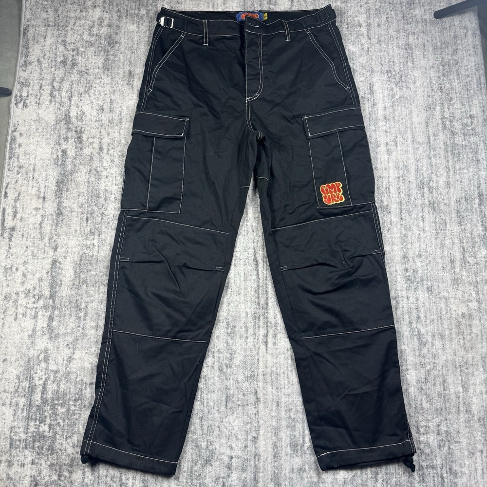 Empyre Men's Vtg Baggy Black Cargo Skater 90s Pants - Size 30 White Stitching